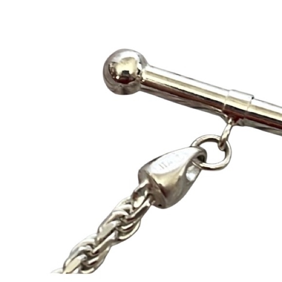 925 Italy Sterling Silver Rope Necklace with T Bar Clasp 18” pre owned - Picture 4 of 5